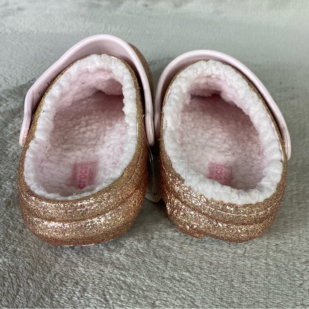 CROCS Classic Glitter Girls Kids Clogs Sandals Size 3 Pink Gold Slip On Shoe NEW - Picture 7 of 11
